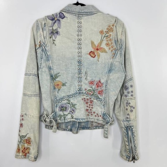 Blank NYC M The Sitting Pretty Embroidered Denim Moto Jacket Floral - Picture 6 of 6
